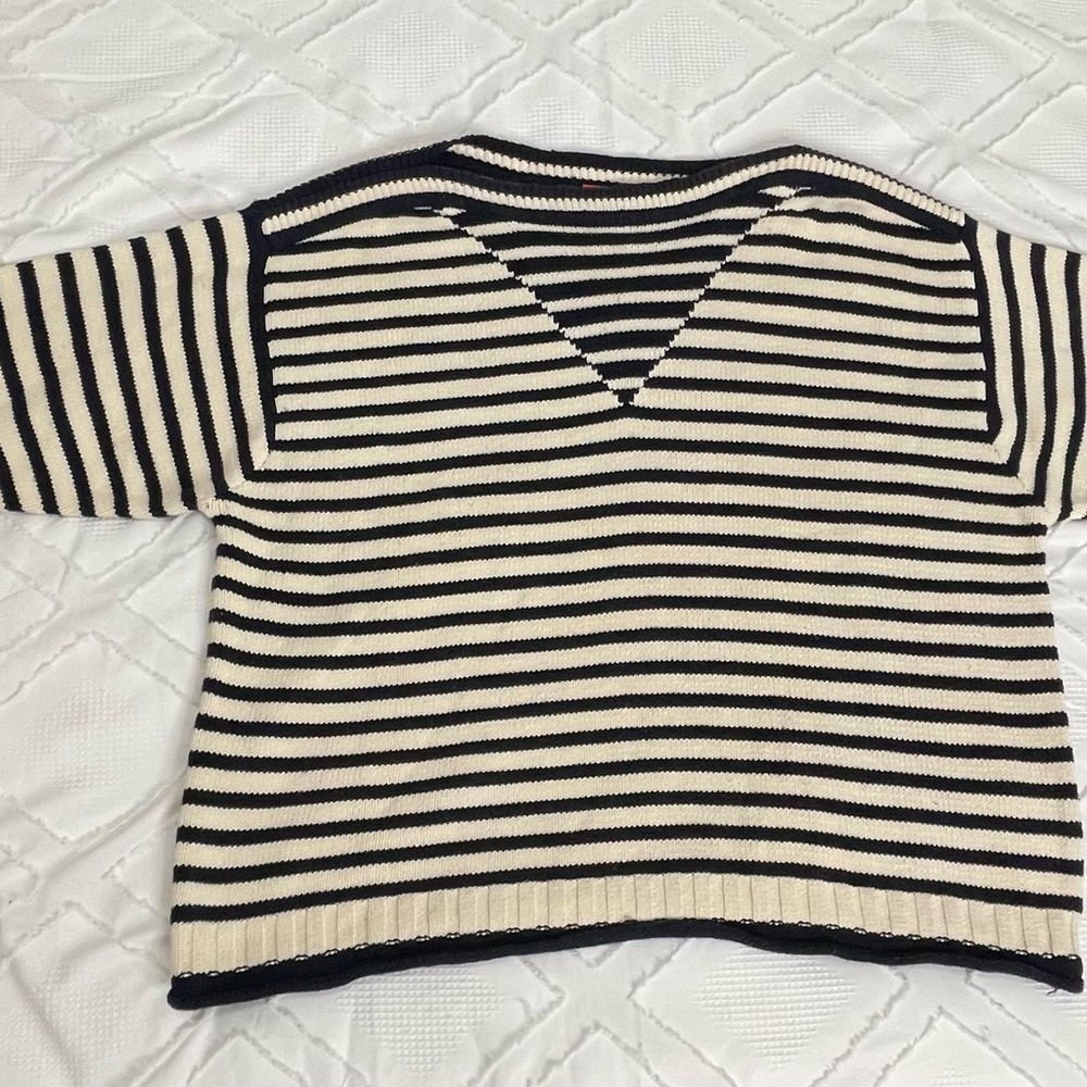 Liz Claiborne Women’s  Nautical Sweater Stripes Blue Ivory Long Sleeves Large - Picture 2 of 9